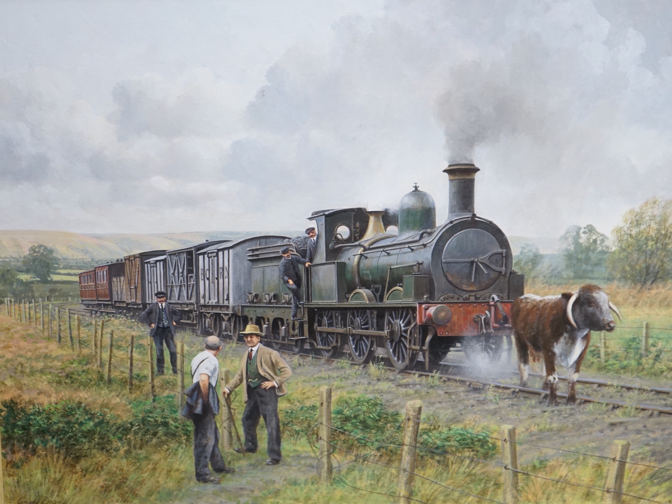 Gerald Broom (b.1944), Bishop’s Castle Railway interest oil on board, ‘Trespassing’, a portrait of the 0-6-0 locomotive ‘Carlisle’, 35 x 45cm